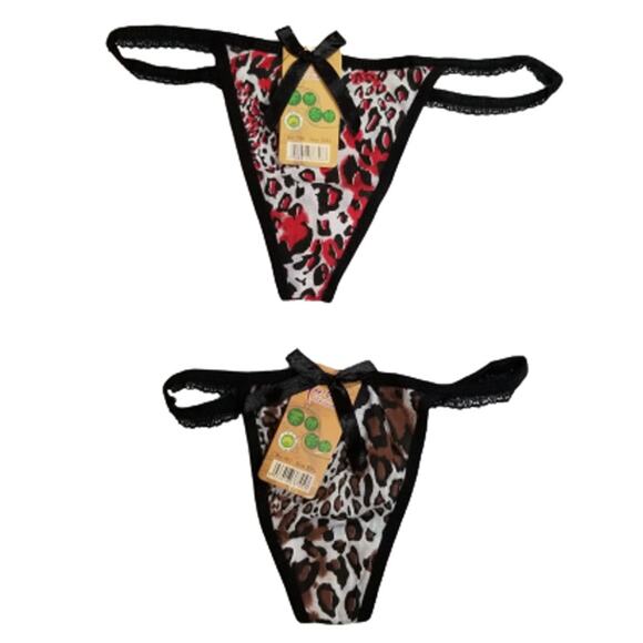 Xinkarou Women's 2 pck Stretchy Red, Brown Animal Print Thongs, Size:  2XL, New - Picture 1 of 2